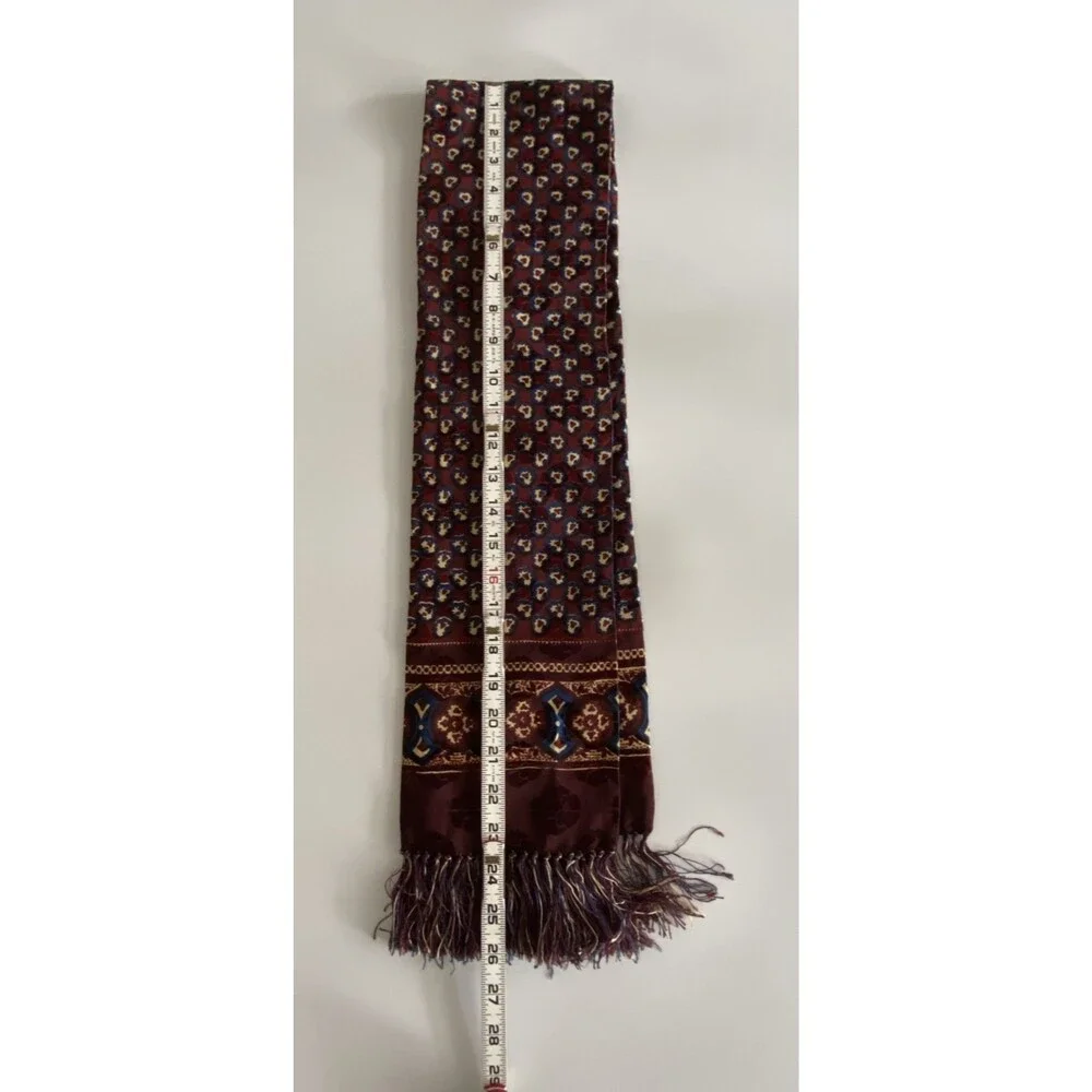 Men's Burgundy Fashion Scarf Fringe Blue Cream Geometric Pattern Dress Scarf